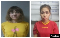 FILE - Suspects Doan Thi Huong (left), and Siti Aisyah (right) were arrested in Malaysia in connection with the murder of Kim Jong Nam.