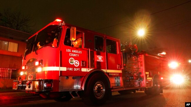 Los Angeles County Fire Department vehicles sit at a medical call Jan. 7, 2022, in Inglewood, Calif.