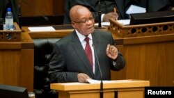FILE - South Africa's President Jacob Zuma delivers his State of the Nation address at Parliament in Cape Town, Feb. 13, 2014. 