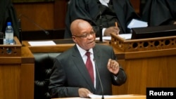 FILE - South Africa's President Jacob Zuma delivers his State of the Nation address at Parliament in Cape Town, Feb. 13, 2014. 