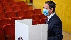 Kosovo, Pristina, Albin Kurti leader of the Vetevendosje (Selfdetermination) prepares to cast his vote