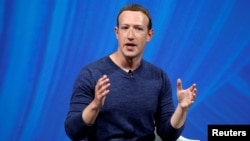 FILE - Facebook's founder and CEO Mark Zuckerberg speaks at the Viva Tech start-up and technology summit in Paris, France, May 24, 2018