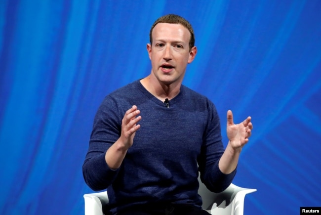 FILE - Facebook's founder and CEO Mark Zuckerberg speaks at the Viva Tech start-up and technology summit in Paris, France, May 24, 2018