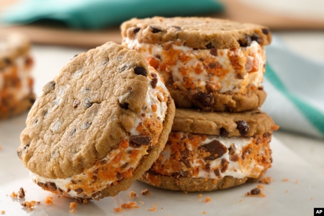 You can even have a cookie sandwich made with ice cream. Shown here is a Pillsbury Peanut Butter Chocolate Chip Cookie Ice Cream Sandwich. (PRNewsFoto/Pillsbury)