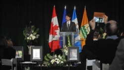 FILE - Canadian Prime Minister Justin Trudeau speaks at a memorial service for the victims of the shootdown of Ukrainian Airlines Flight PS752, at the Saville Community Sports Centre in Edmonton, Alberta, Canada, Jan. 12, 2020.