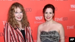 FILE - Actress Mia Farrow and her daughter Dylan Farrow attend an event at Lincoln Center in New York, April 26, 2016.