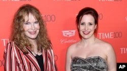 FILE - Actress Mia Farrow and her daughter Dylan Farrow attend an event at Lincoln Center in New York, April 26, 2016.