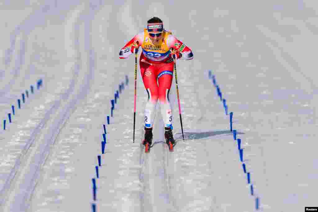 Astrid Uhrenholdt Jacobsen of Norway competes in womens 10 km classic during the FIS Nordic World Ski Championships in Seefeld in Tirol, Austria.