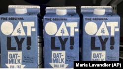 Oatly is the world’s largest maker of oat milk, a vegetable-based drink made from oats. The company raised $1.4 billion on the Nasdaq stock exchange when the company offered shares to the public for the first time. (AP Photo/Marta Lavandier)