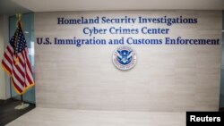The entrance to the Immigration and Customs Enforcement Cyber Crimes Center is seen in this U.S. Department of Homeland Security building in Fairfax, Virginia, July 21, 2015. 