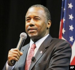 Republican presidential candidate Ben Carson speaks to supporters during a campaign stop, Nov. 19, 2015, in Mobile, Alabama.
