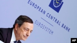 President of European Central Bank Mario Draghi speaks during a press conference following a meeting of the governing council in Frankfurt, Germany, March 10, 2016.