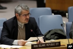 FILE - Gholamali Khoshroo, Iran's Ambassador to the United Nations, speaks at a U.N. Security Council meeting.