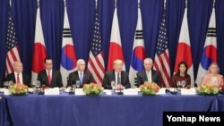 川普在纽约参加美日韩首脑会。（2017年9月21日）