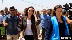 U.N. Refugee Agency’s special envoy Angelina Jolie attends a news conference during her visits to a camp for Syrian refugees in Dohuk, Iraq, June 17, 2018.