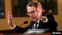 FILE - U.S. Trade Representative Robert Lighthizer testifies before House Ways and Means Committee hearing on "U.S.-China Trade” on Capitol Hill in Washington, Feb. 27, 2019.