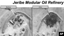 یکی از پالایشگاه های دست داعش، قبل و بعد حمله های هوایی