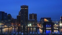 Baltimore's downtown showplace, the Inner Harbor, as seen from Federal Hill