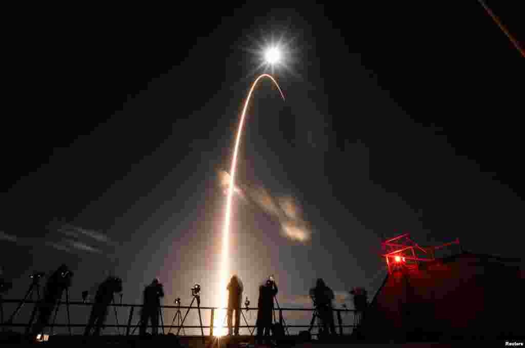 The Solar Orbiter spacecraft, built for NASA and the European Space Agency, lifts off from pad 41 aboard a United Launch Alliance Atlas V rocket at the Cape Canaveral Air Force Station in Cape Canaveral, Florida, Feb. 9, 2020.