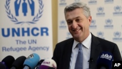 ທ່ານ Filippo Grandi ຫົວໜ້າ​ອົງ​ການອົບ​ພະຍົບ​ສະຫະ​ປະຊາ​ຊາດ ຫຼື UNHCR ກ່າວຕໍ່ບັນດານັກຂ່າວທີ່ນະຄອນ Beirut ປະເທດ Lebanon. 