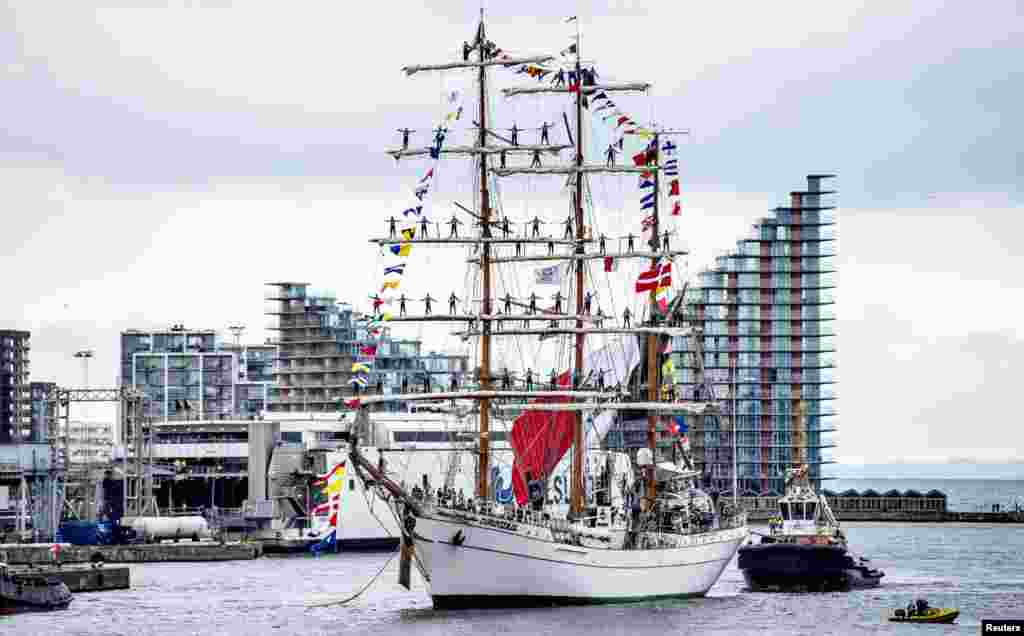 The Mexican school ship Cuauhtemoc takes part in the Tall Ships Races en route to the port of Aarhus, Denmark.