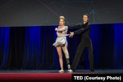 Adrianne Haslet took the stage for the first time since the bombing, for a rumba routine with dance partner Christian Lightner at TED2014 in Vancouver.