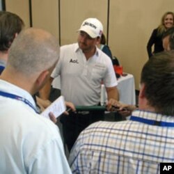 US Open defending champion Graeme McDowell of Northern Ireland at a press conference at Congressional Country Club in Bethesda, Maryland, June 14, 2011
