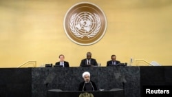 Predsednik Irana Hasan Rohani govori o nuklearnom razoružanju za vreme 68. zasedanja Generalne skupštine UN, 26. septembra 2013. 