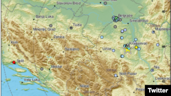 Geografska karta regiona sa epicentrom zemljotresa koji je pogodio centralnu Srbiju, pred ponoć 2. novembra 2021. (Foto: EMSC, Tviter)