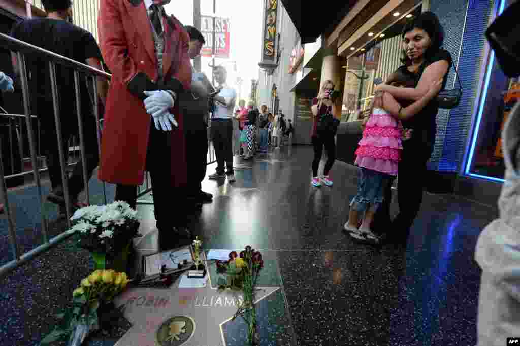 Robin Williams' star on the Hollywood Walk of Fame is seen, Aug. 11, 2014, in Hollywood, California.