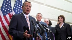 House Speaker John Boehner of Ohio speaks during a news conference on Capitol Hill in Washington, July 9, 2014.