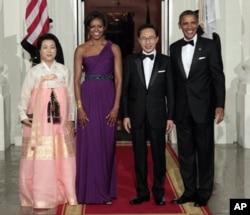 저녁 만찬에 참석한 미-한 정상 내외