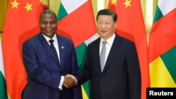 中國國家主席習近平在北京人大會堂會見到訪的中非共和國總統圖瓦德拉。 （2018年9月6日）