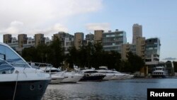 Yachts are seen during the 2011 Millionaire Boat Show in Moscow.