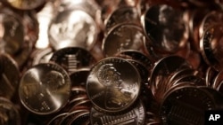 Pennies shine at the U.S. Mint in Denver, Colorado 