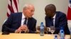 U.S. Homeland Security Secretary John Kelly, left, talks to Haiti's President Jovenel Moise during a news conference at the National Palace in Port-au-Prince, May 31, 2017. 