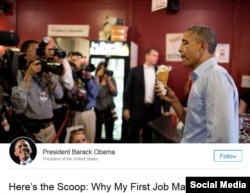 A screen grab shows the top portion of President Barack Obama's post on LinkedIn about the importance of teaching teenagers responsibility.