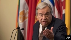 U.N. Secretary-General Antonio Guterres speaks to reporters during a news conference at the United Nations, Feb. 1, 2017.