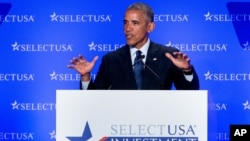 Presiden AS Barack Obama berbicara di hadapan para pemimpin bisnis pada KTT tahunan SelectUSA di Washington, Senin (20/6).
