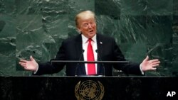 美國總統特朗普星期二上午在聯合國大會一般性辯論中發表演講。
