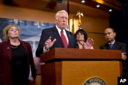 FILE - House Minority Whip Rep. Steny Hoyer of Maryland speaks during a news conference on Capitol Hill in Washington, Jan. 12, 2016.