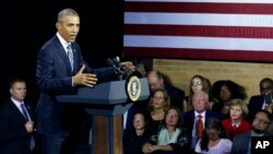 Presiden AS Barack Obama memberikan pidato di Charleston, West Virginia, Rabu (21/10).