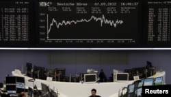 DAX board at the Frankfurt stock exchange, September 7, 2012. 