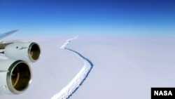 Aerial view of the crack in the Larsen C Ice Shelf from December. 