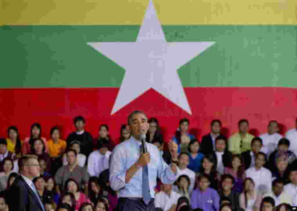 US President Barack Obama speaks during an event with Young Southeast Asian Youth Leaders at Yangon University in Yangon Myanmar, Friday, Nov. 14, 2014.