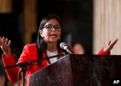 FILE - Delcy Rodriguez appears just after being sworn in as president of Venezuela's Constituent Assembly in August.