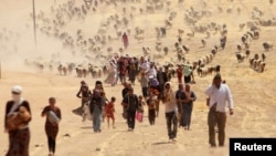 Displaced people from the minority Yazidi sect, fleeing violence from forces loyal to the Islamic State.