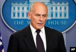 White House Chief of Staff John Kelly speaks to the media during the daily briefing in the Brady Press Briefing Room of the White House, Oct. 19, 2017.