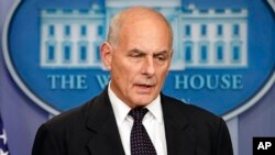 White House Chief of Staff John Kelly speaks to the media during the daily briefing in the Brady Press Briefing Room of the White House, Oct. 19, 2017. 