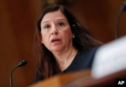 FILE - Acting Director of Homeland Security Elaine Duke testifying before the Senate Committee on Homeland Security and Governmental Affairs on Capitol Hill in Washington, Sept. 27, 2017.